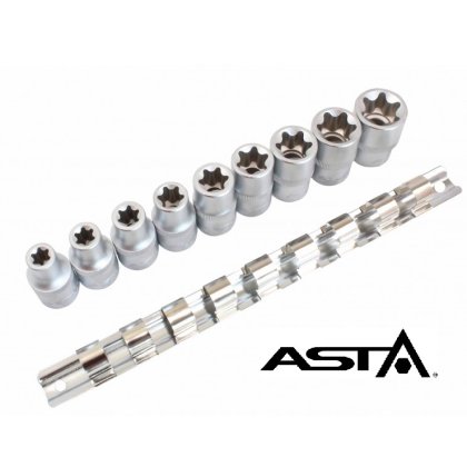 Nadstavce 1/2"  TORX E10 - E24  9ks - pružinová lišta  ASTA