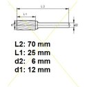 Rotačná fréza na tvrdé kovy 12x25 mm  L70mm  S6  ZYA1225  ASTA