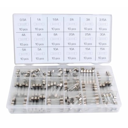 Sada 180 ks sklenených trubičkových poistiek 0,5 - 30A  /6x30mm/  