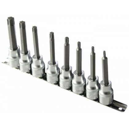 Nadstavce 1/2"  TORX TX20 - TX60  8 ks L100 - pružinová lišta ASTA